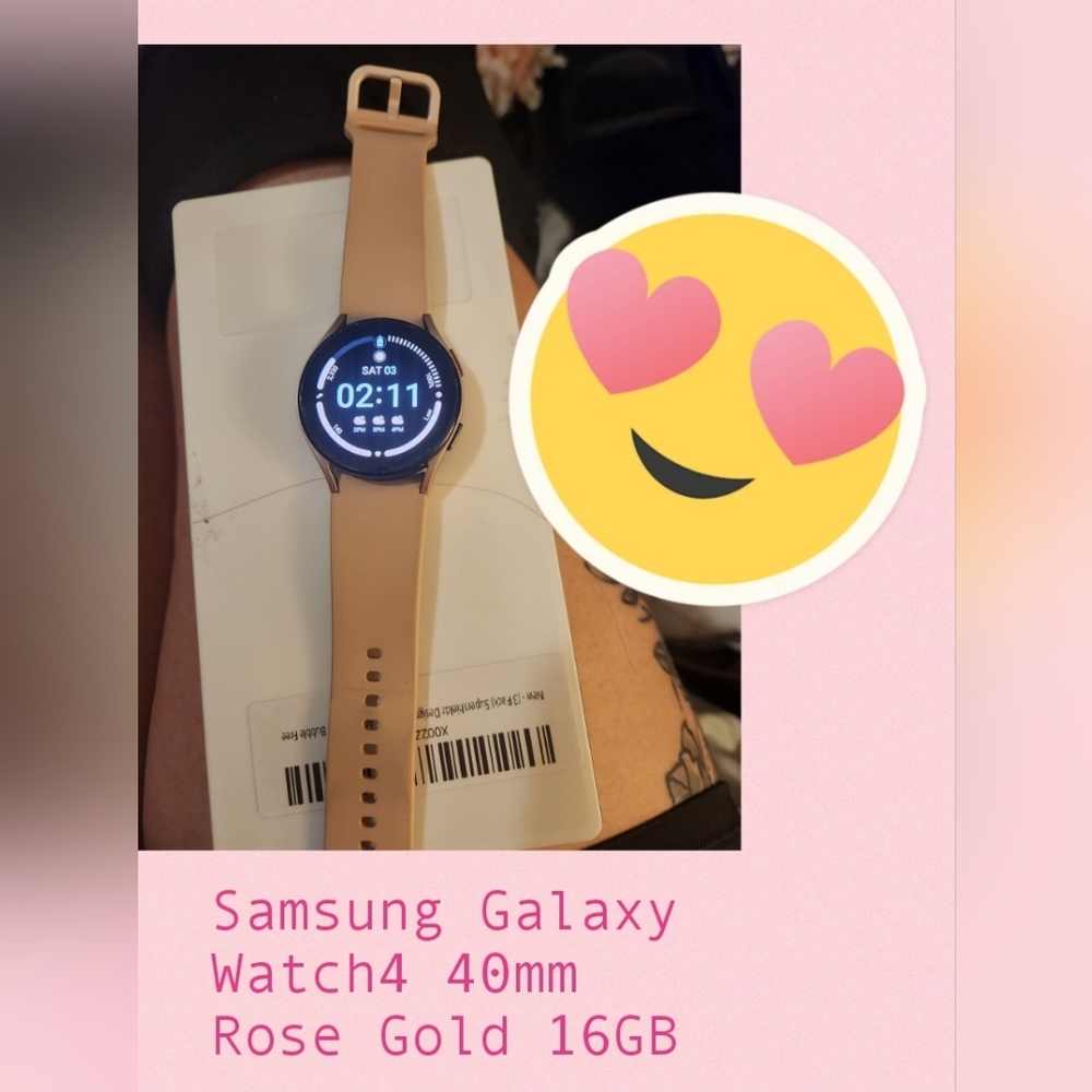 Samsung Galaxy Watch4 40mm Rose Gold 16GB with pink band on it